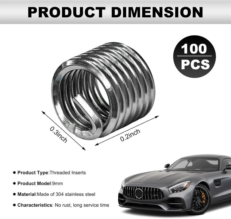 SHMZK 100PCS Thread Repair Insert, M6 × 1.0 × 1.5D Helicoil Metric Thread Sleeve Steel Sheaths Wire Thread Inserts, 304 Stainless Steel Helicoil Coiled Wire Screw Thread Repair Kit - Image 2